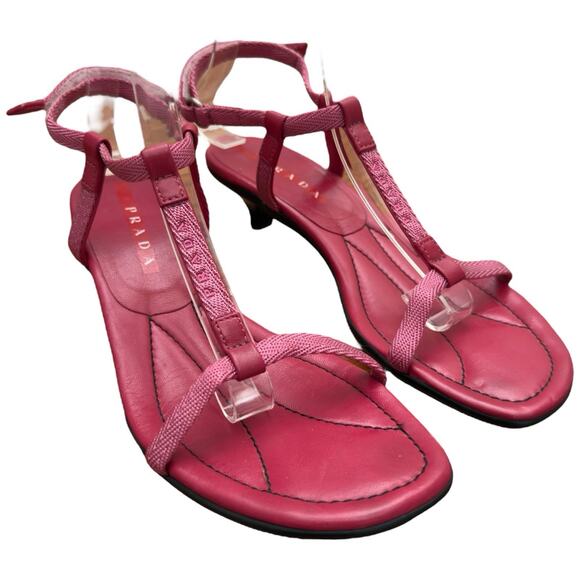 PRADA Women’s Pink Kitten Heel Sandals Size 38.5 - Picture 1 of 12